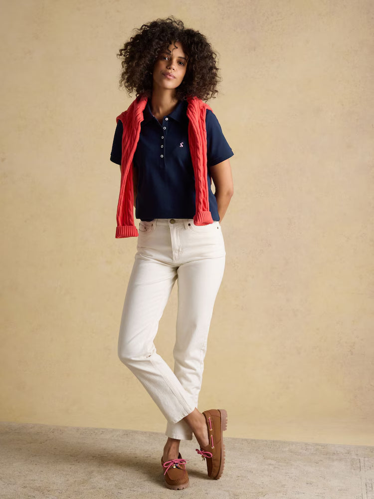 Joules Navy Polo Shirt: Cotton Pique, Short Sleeve Women's Polo with Hare Logo. Equiflair Fashion.