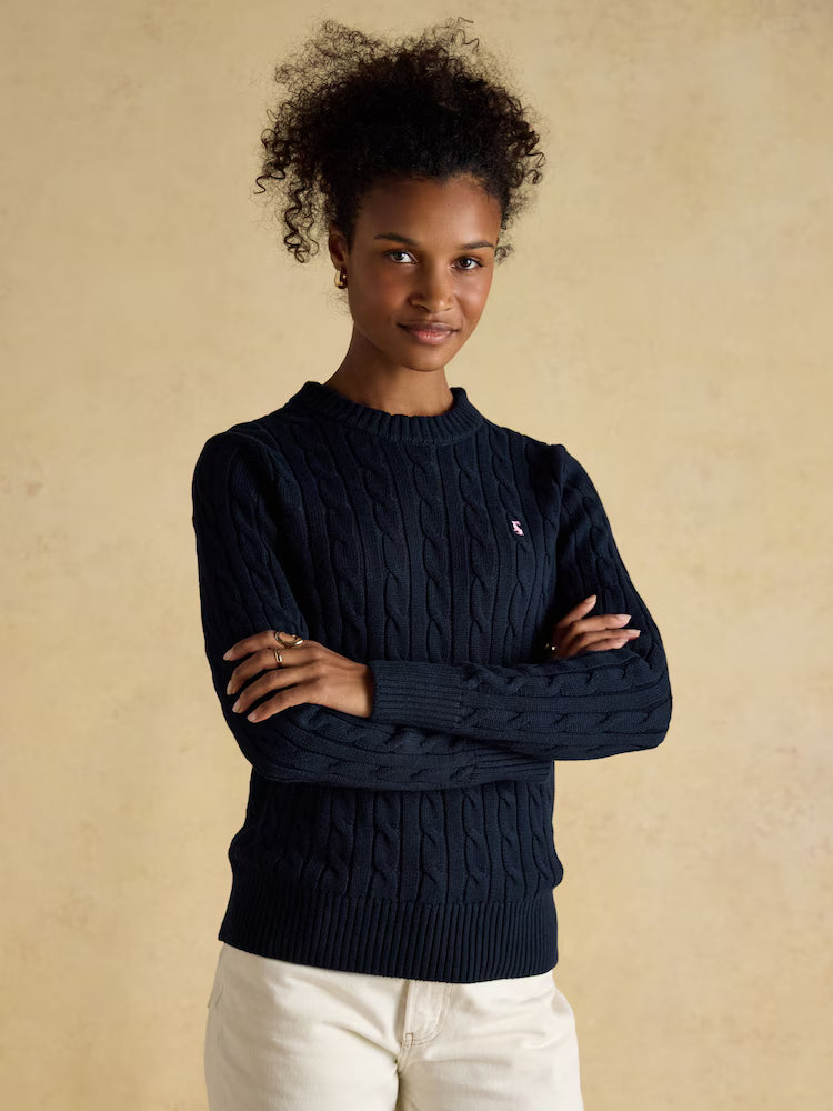 Joules Classic Cable Navy Cotton Crew Neck Jumper - Jumpers, Fleeces & Hoodies Clothing Leisure Wear UK 8