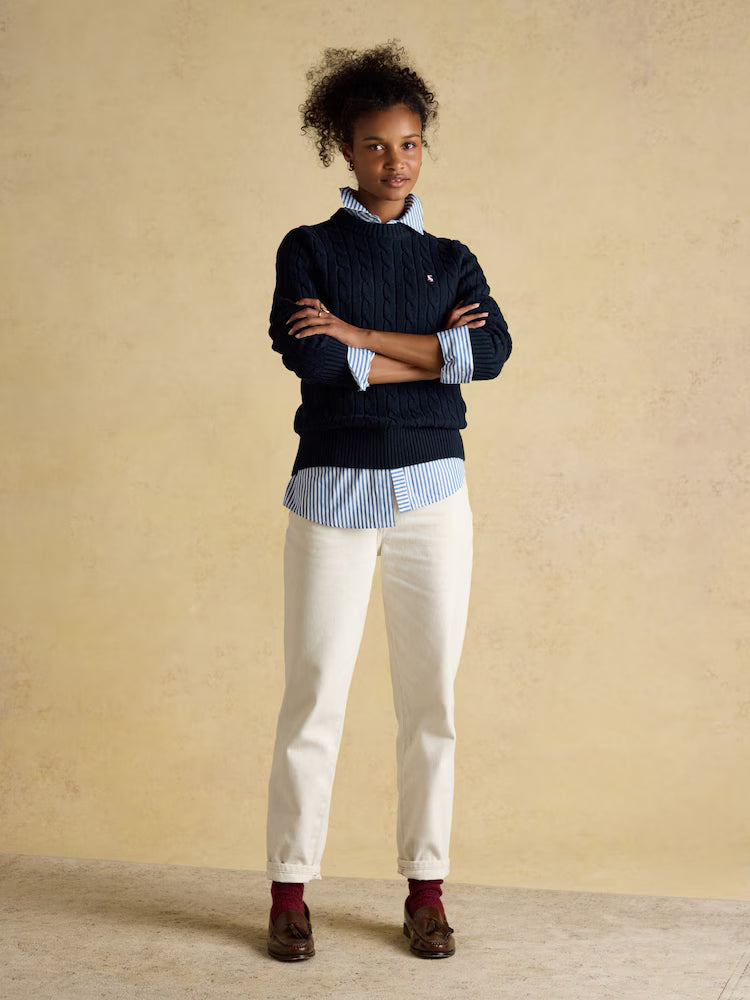 Joules Classic Cable Navy Cotton Crew Neck Jumper