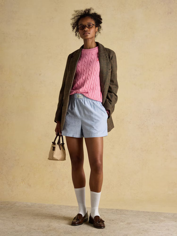 Joules Classic Cable Pink Cotton Crew Neck Jumper