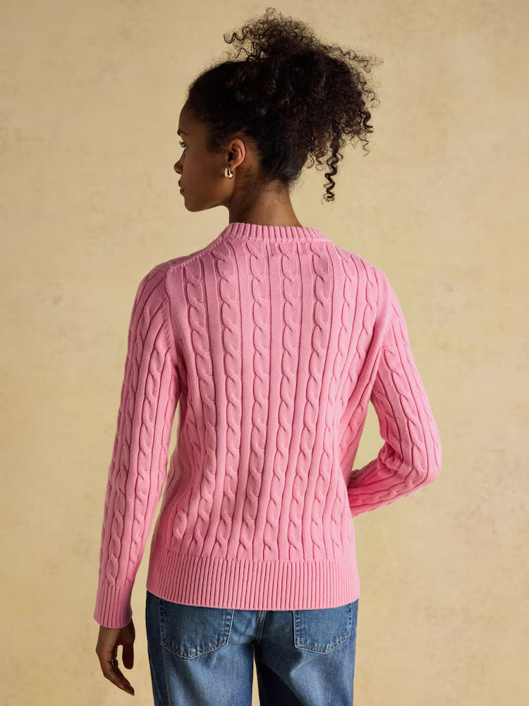 Joules Classic Cable Pink Cotton Crew Neck Jumper
