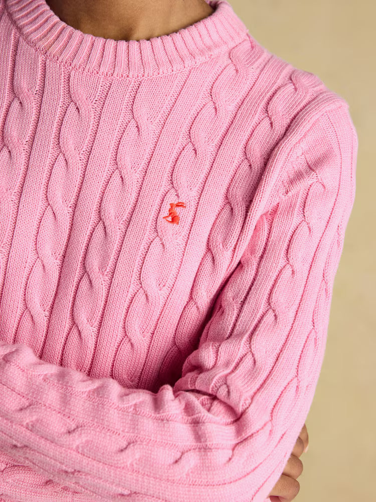 Joules Classic Cable Pink Cotton Crew Neck Jumper