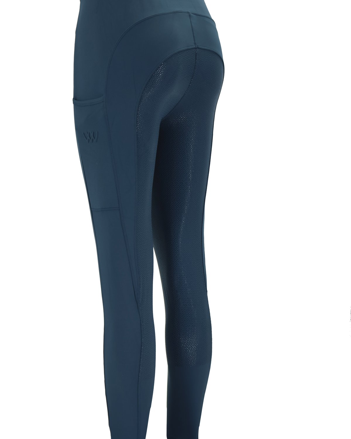 Woof Wear Petrol Blue Riding Tights: Full Seat, Phone Pockets, Equestrian Apparel - UK08