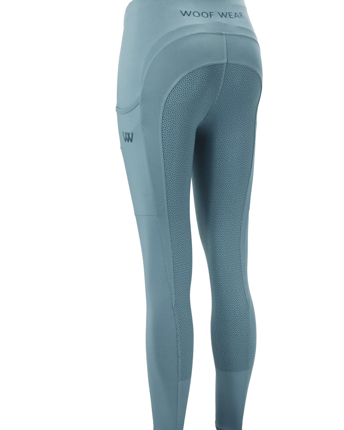 Woof Wear Young Rider Pro Tights in Mineral Blue from Equiflair: Equestrian Riding Tights with Silicone Grip