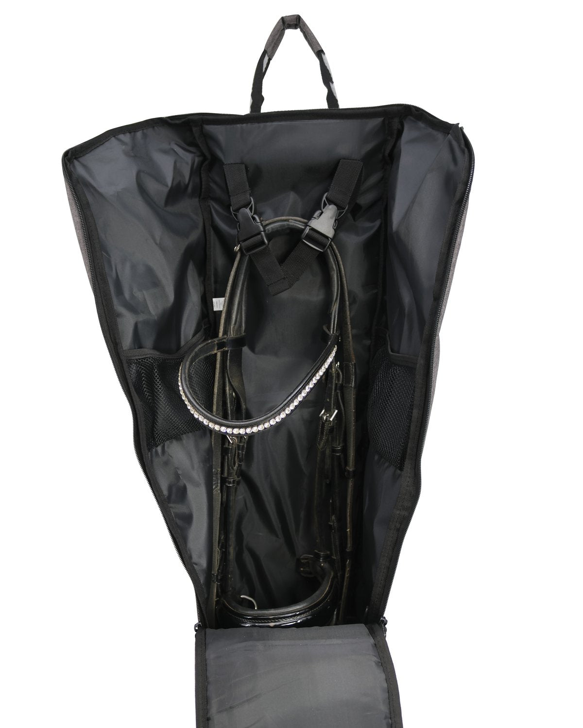 Woof Wear Double Bridle Bag Grey/Black: Equestrian horse bridle storage case, padded & zippered. Holds 2 bridles for safe keeping