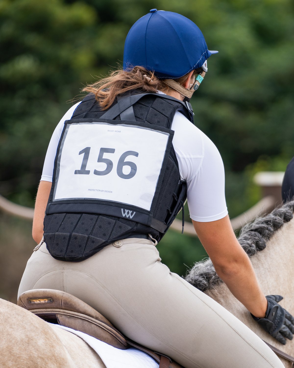 Equestrian Rider in Woof Wear Event Number Bib #156 - Eventing Safety Vest