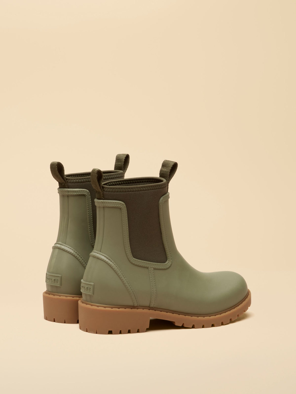 Joules Khaki Green Neoprene Lined Ankle Wellies - Waterproof Rubber Chelsea Boots for Women