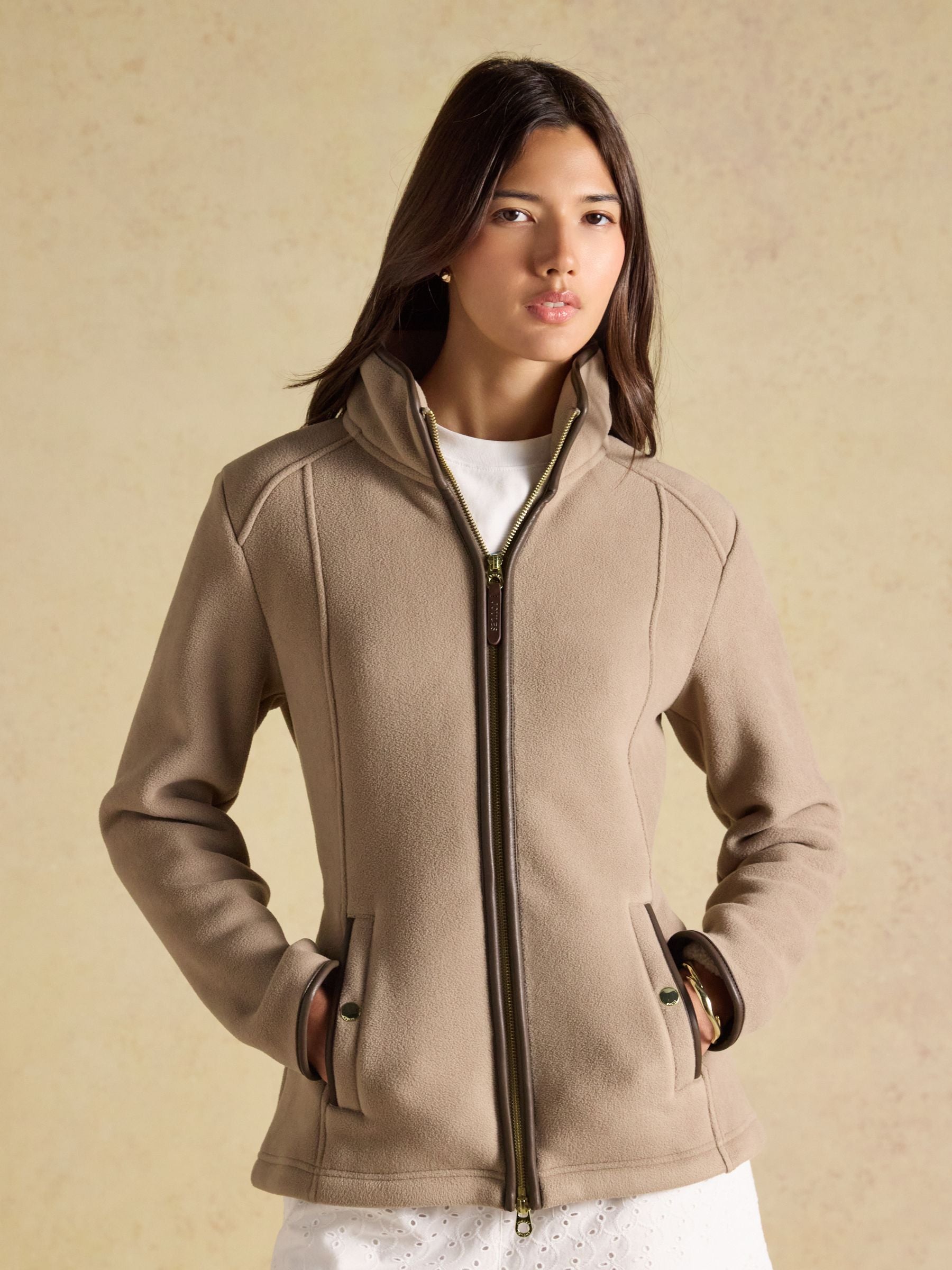 Joules Women's Mink Brown Recycled Polyester Polar Fleece Zip-Up Jacket