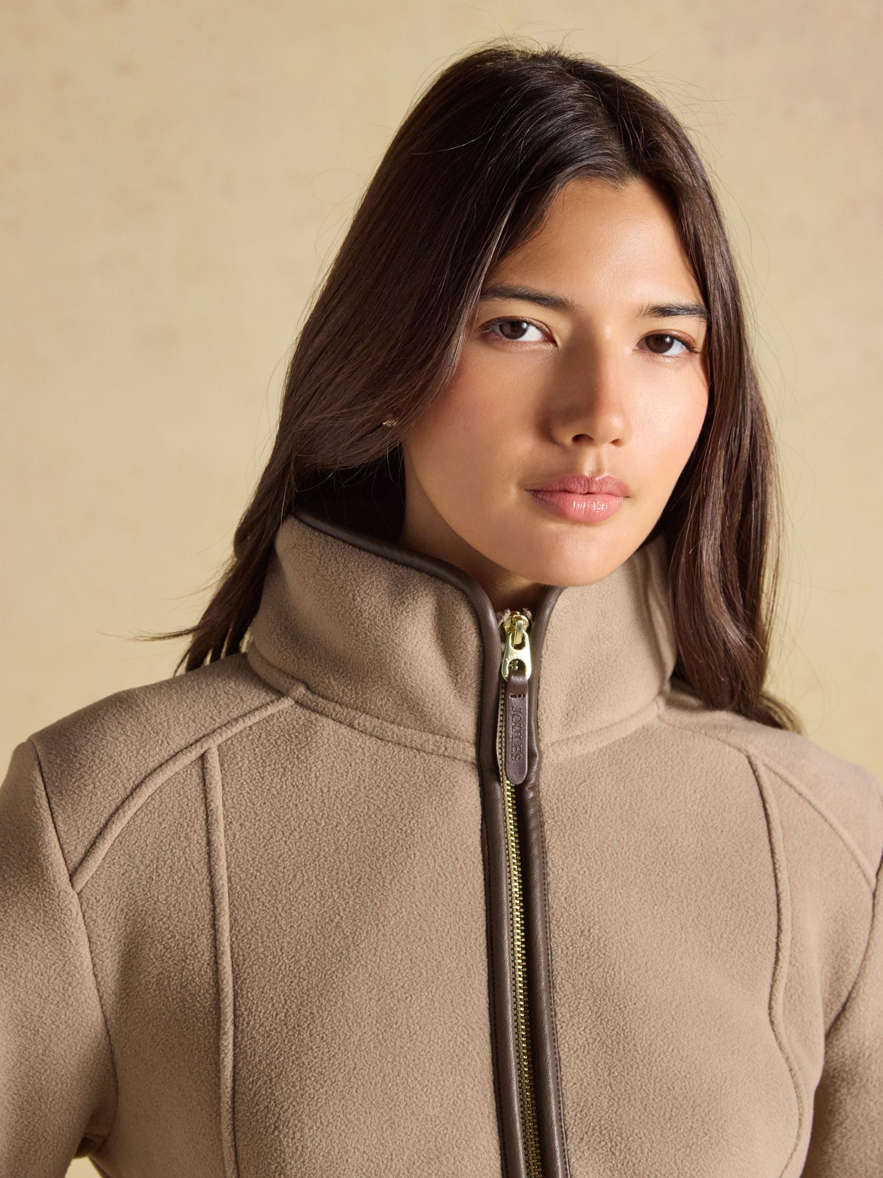 Joules Women's Mink Brown Polar Fleece Zip-Up Jacket | Warm & Cozy Layer
