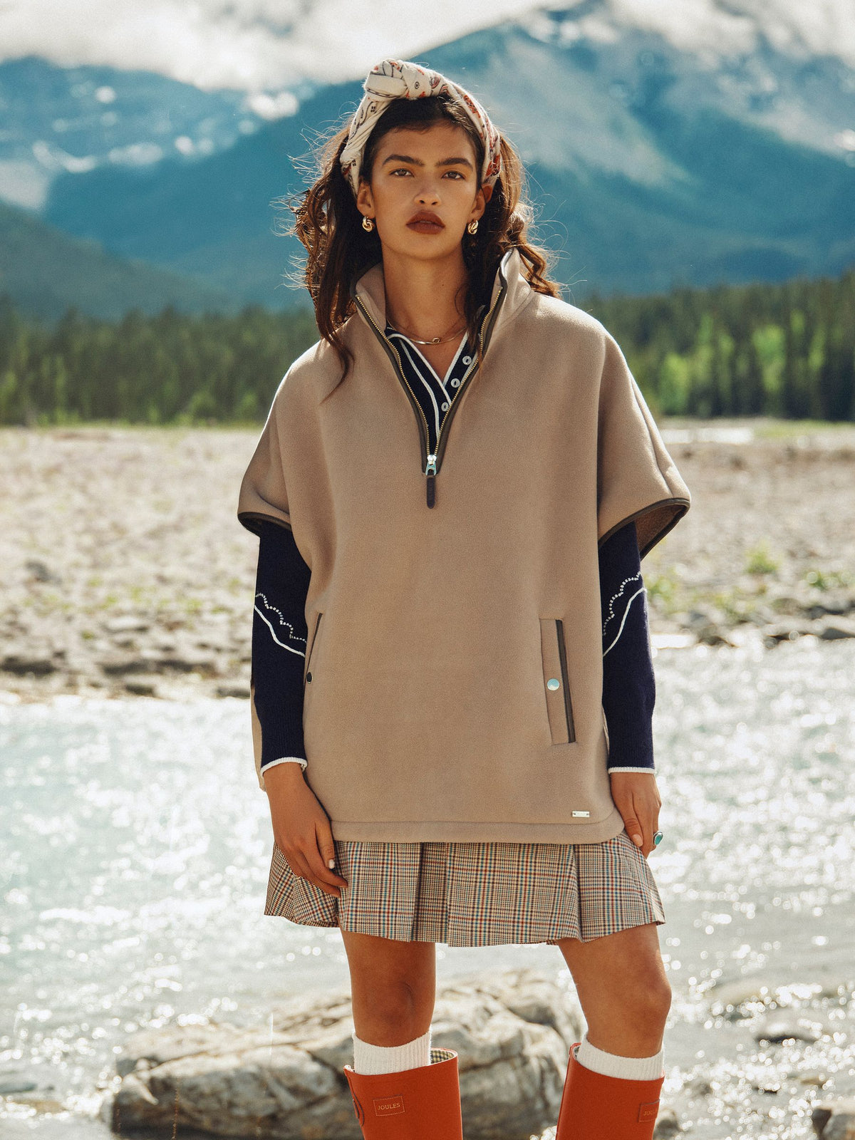 Women's Joules Heritage Mink Brown Polar Fleece Short Cape