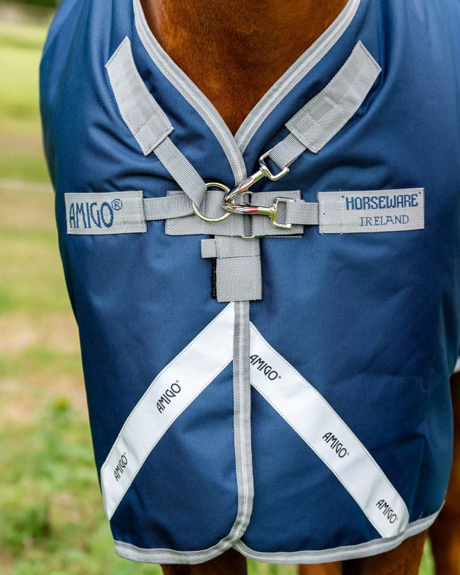 Horseware Amigo 1200D Turnout Rug - Navy & Grey Waterproof Horse Blanket. Durable, breathable protection for your horse. #HorseBlanket