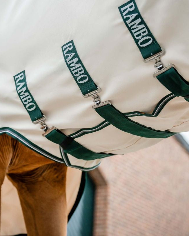 HORSEWARE Rambo Hoody - Chalk/Hunter Green Horse Rug for Fly and UV Protection