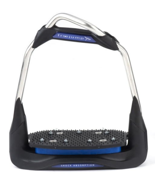 Freejump AIR'S Stirrups: Navy Equestrian Stirrups with Shock Absorption & Super Grip - Stainless Steel Frame