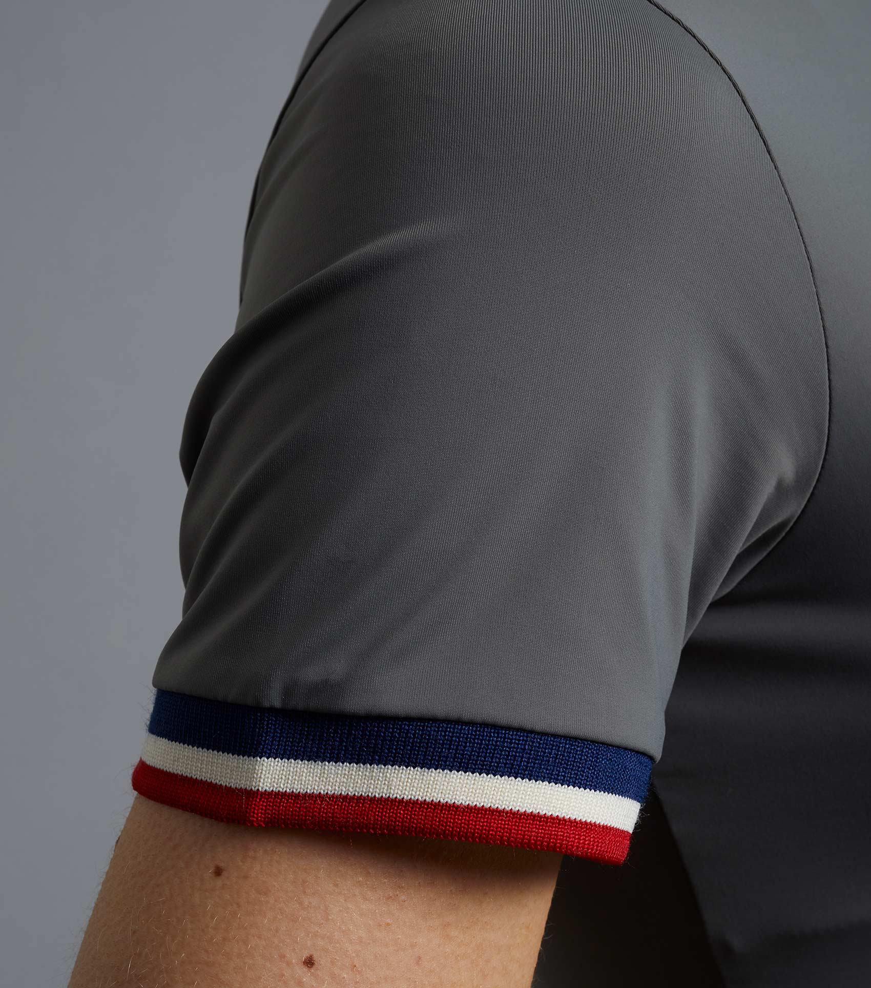 Premier Equine Anthracite Riding Top: Ladies Short Sleeve Equestrian Apparel, Stripe Detail.