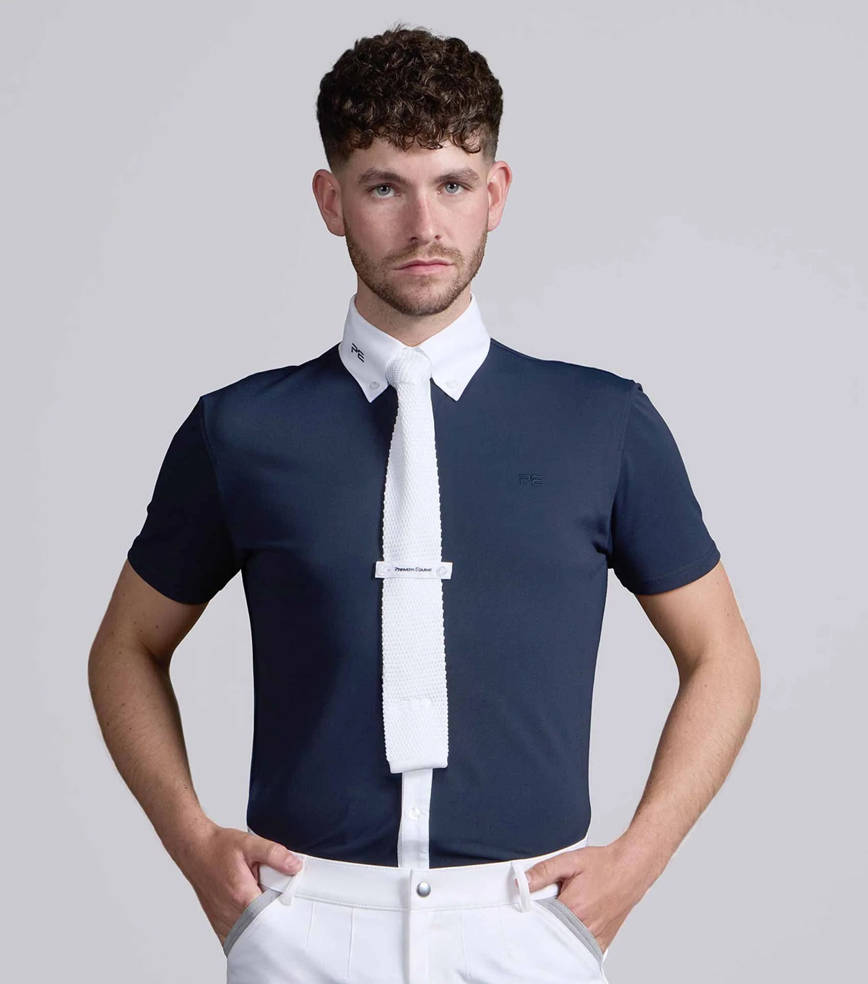 Premier Equine Men's Show Shirt - Navy Short Sleeve Competition Riding Apparel | Equiflair