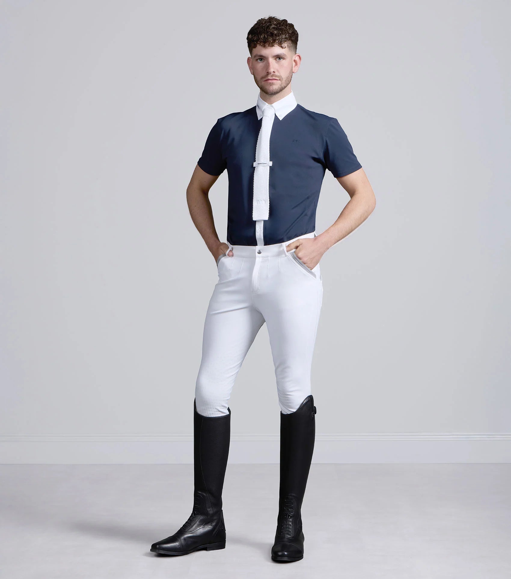 Premier Equine Antonio Men's Navy Show Shirt: Short Sleeve Equestrian Competition Apparel