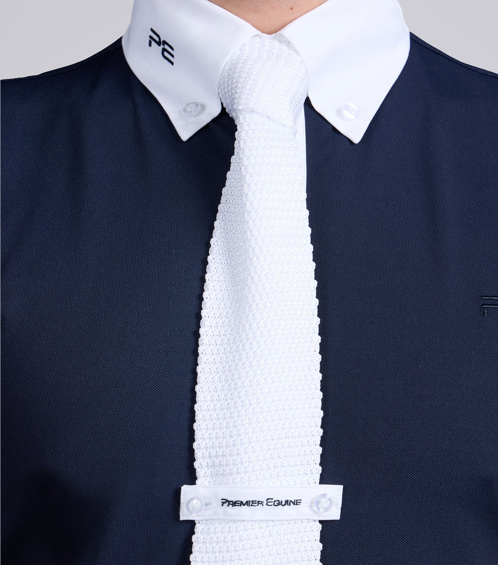 Premier Equine Antonio Men's Navy Show Shirt: Short Sleeve Competition Shirt with Tie. Equestrian Apparel.