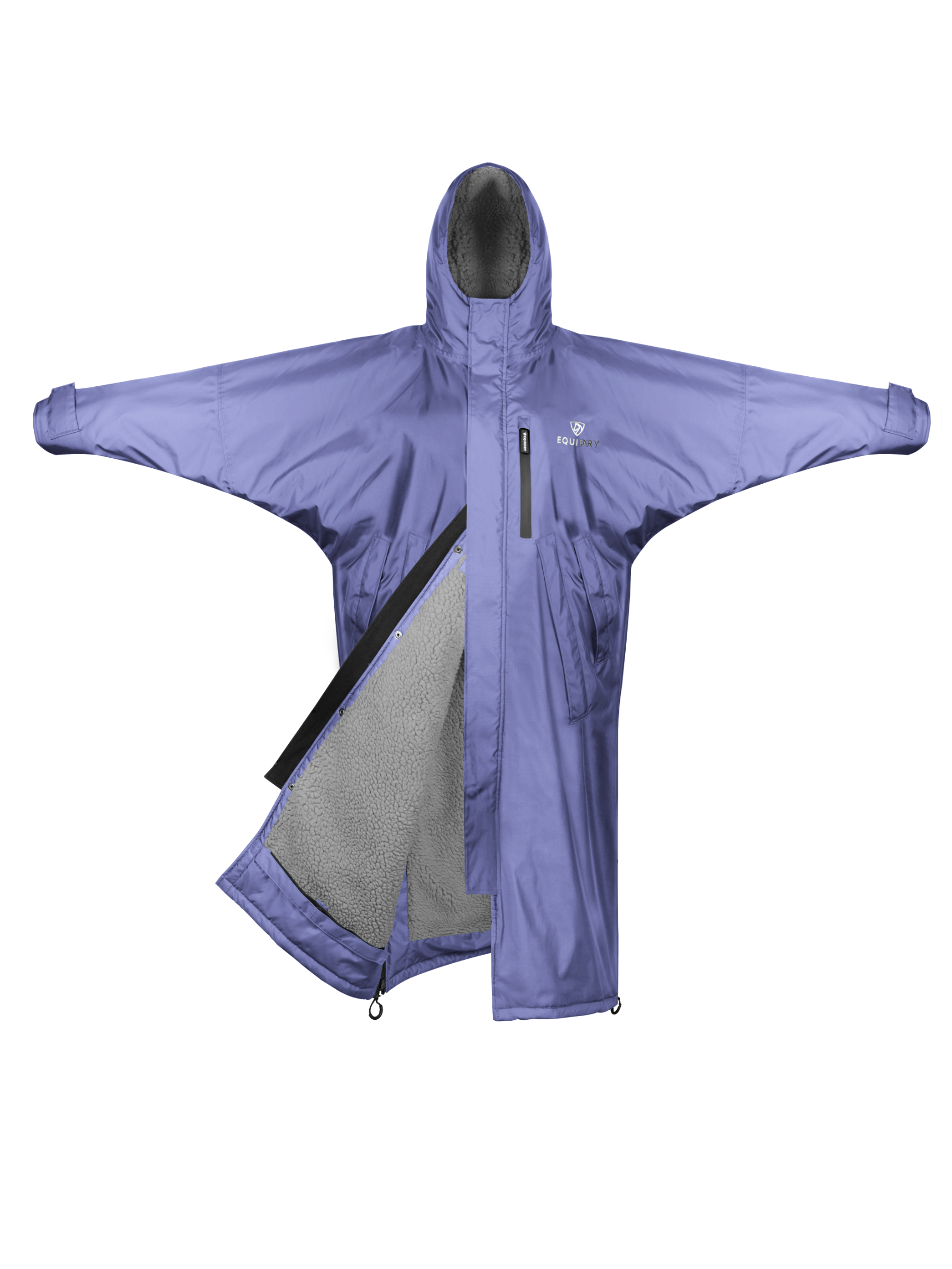 EQUIDRY women's long waterproof horse riding coat in Blue Lilac/Grey