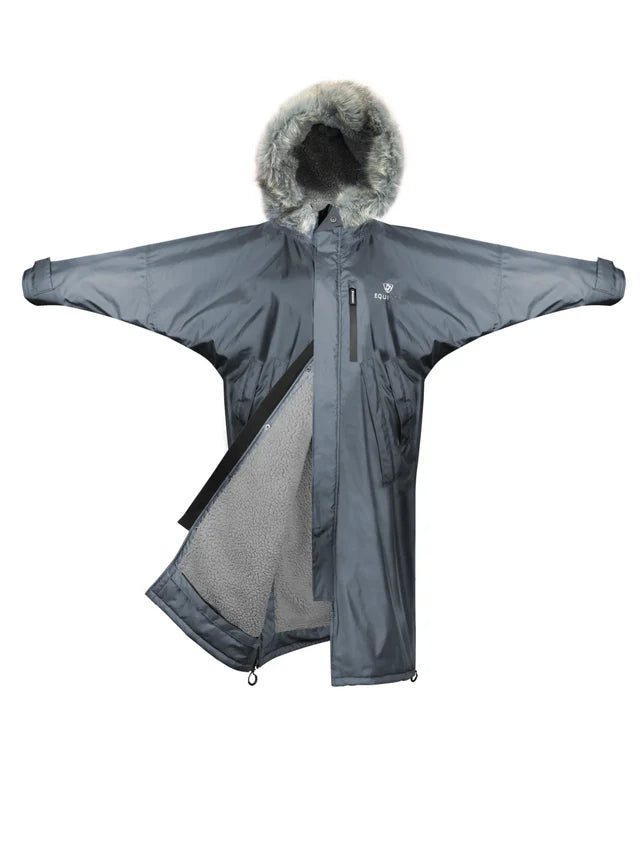 Equiflair EQUIDRY Evolution Men's Grey Fleece Lined Waterproof Riding Coat with Faux Fur Hood - XS