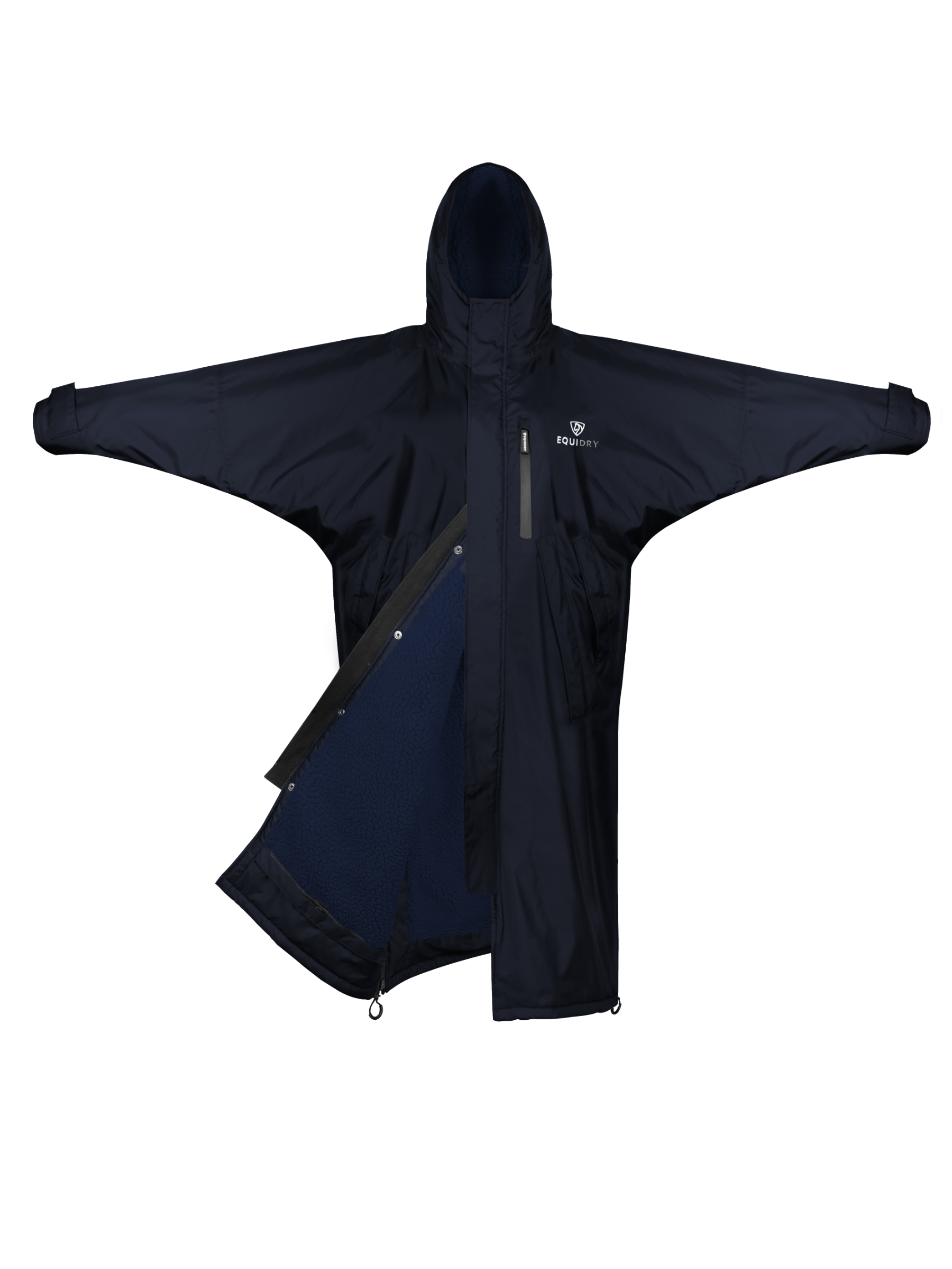 EQUIDRY men's long waterproof horse riding coat in Dark Navy/Navy