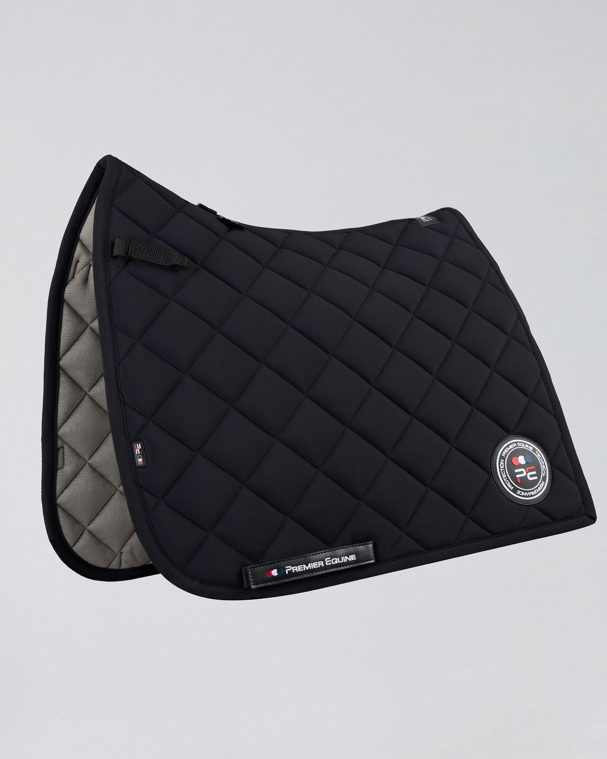 Premier Equine Atlas Close Contact Dressage Saddle Pad - Black. High wither cut, temperature regulating, horse riding equipment.