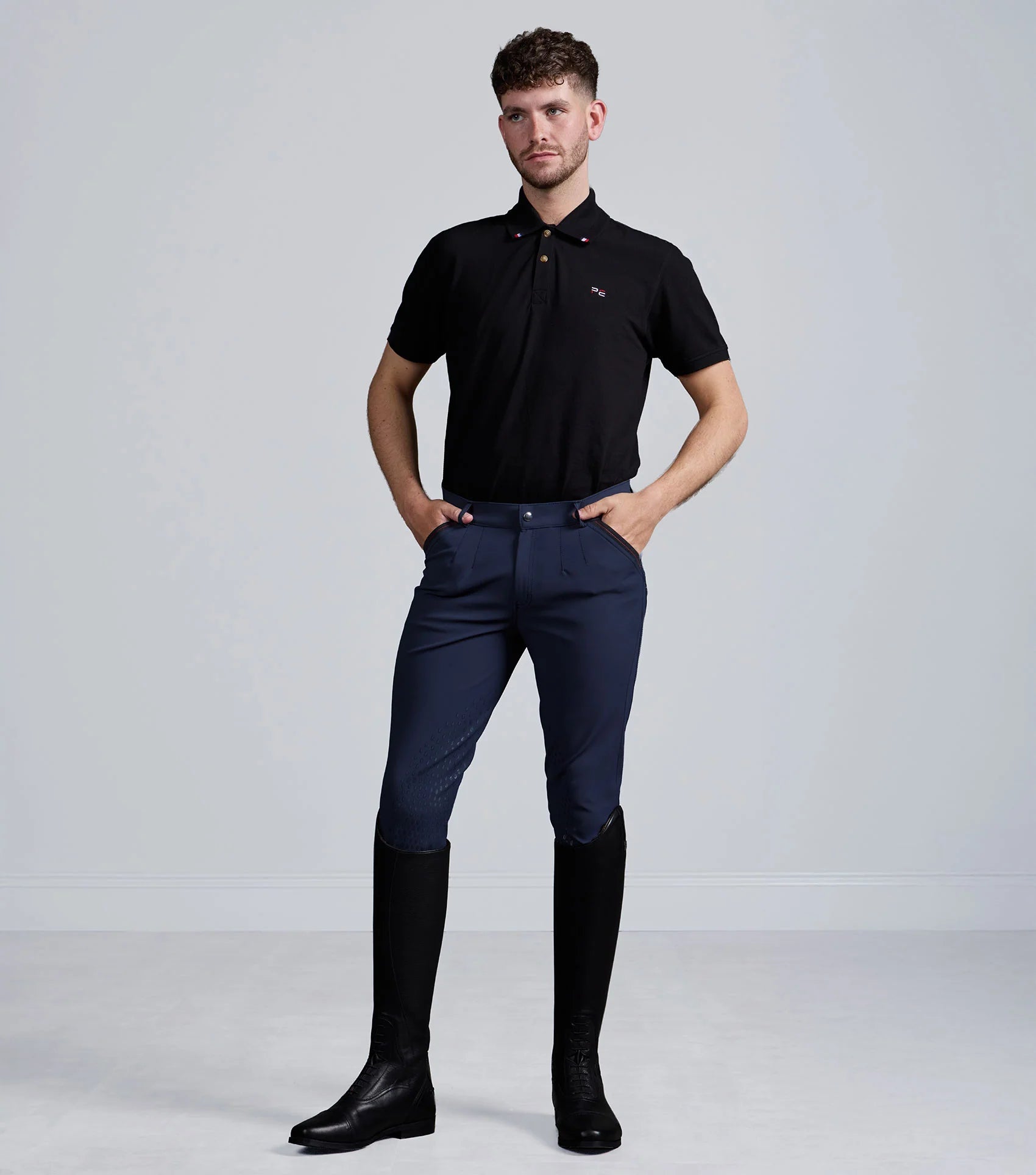 Premier Equine Barusso Men's Riding Breeches - Gel Knee, Athletic, Navy Equestrian Apparel. Shop Equiflair!