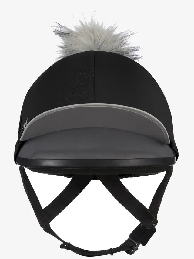 LeMieux Pom Hat Silk - Black Equestrian Helmet Cover with Faux Fur Pom Pom | Equiflair