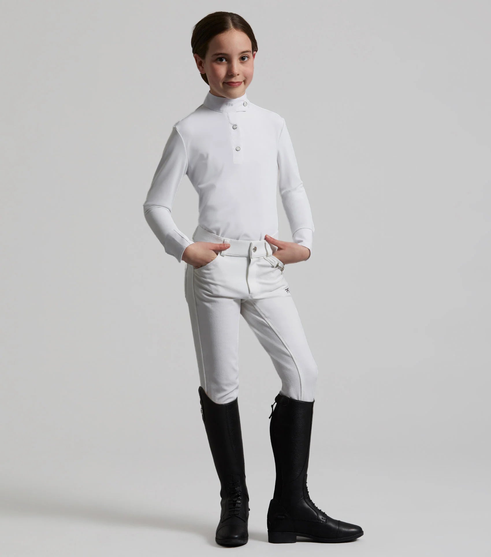Girls White Riding Breeches - Premier Equine Brava Equestrian Competition Apparel - Full Seat