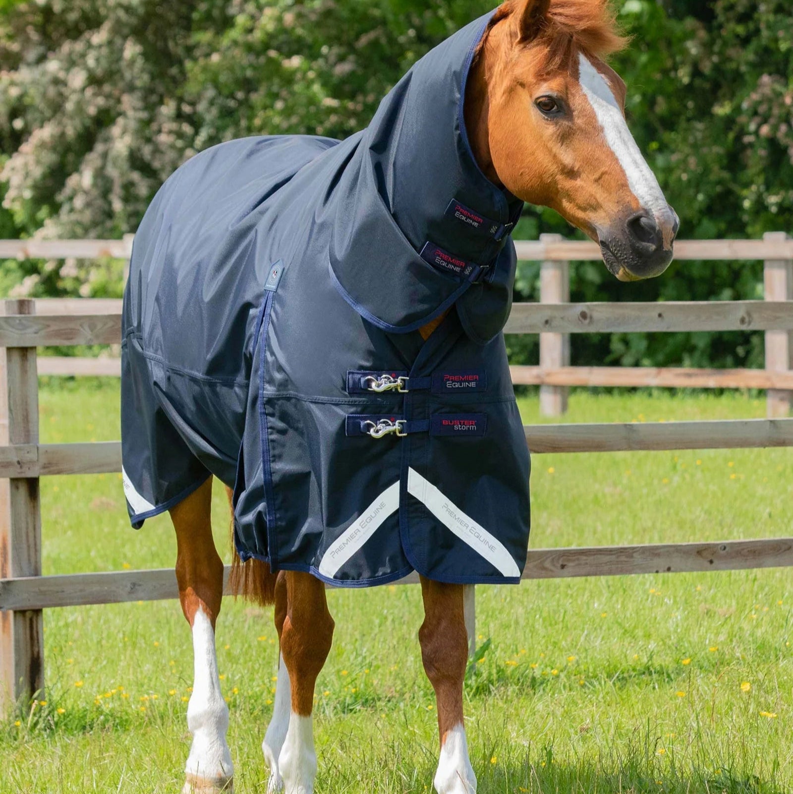 Premier Equine Buster Storm 90g Combo Turnout Rug with Neck Cover in Navy - Horse Rug