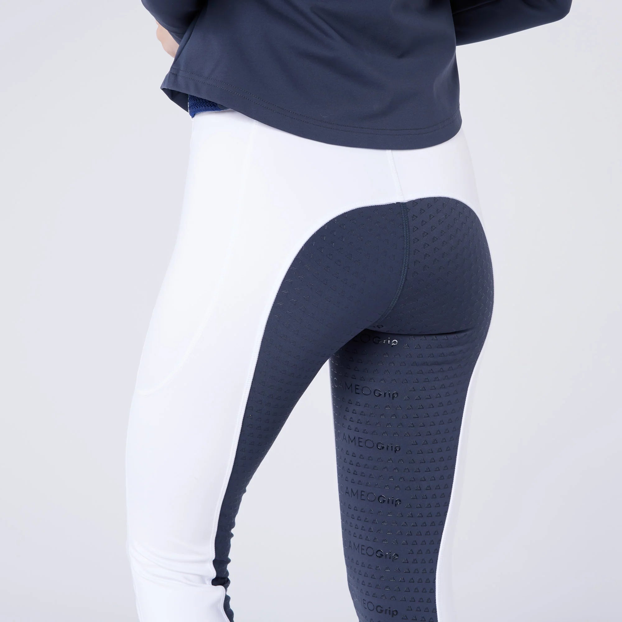 Cameo Ec сухо Riding Tights - White & Navy Silicone Seat Equestrian Leggings, Water Resistant