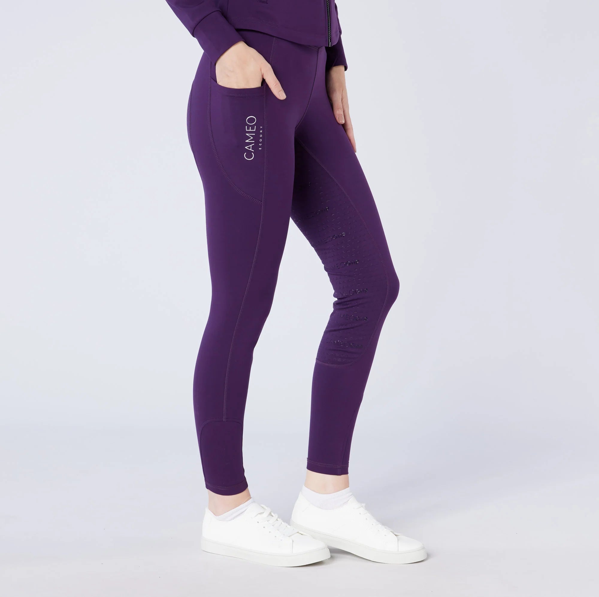 CAMEO ECODRY Purple Riding Tights: Equestrian Apparel with Silicone Seat & Pocket