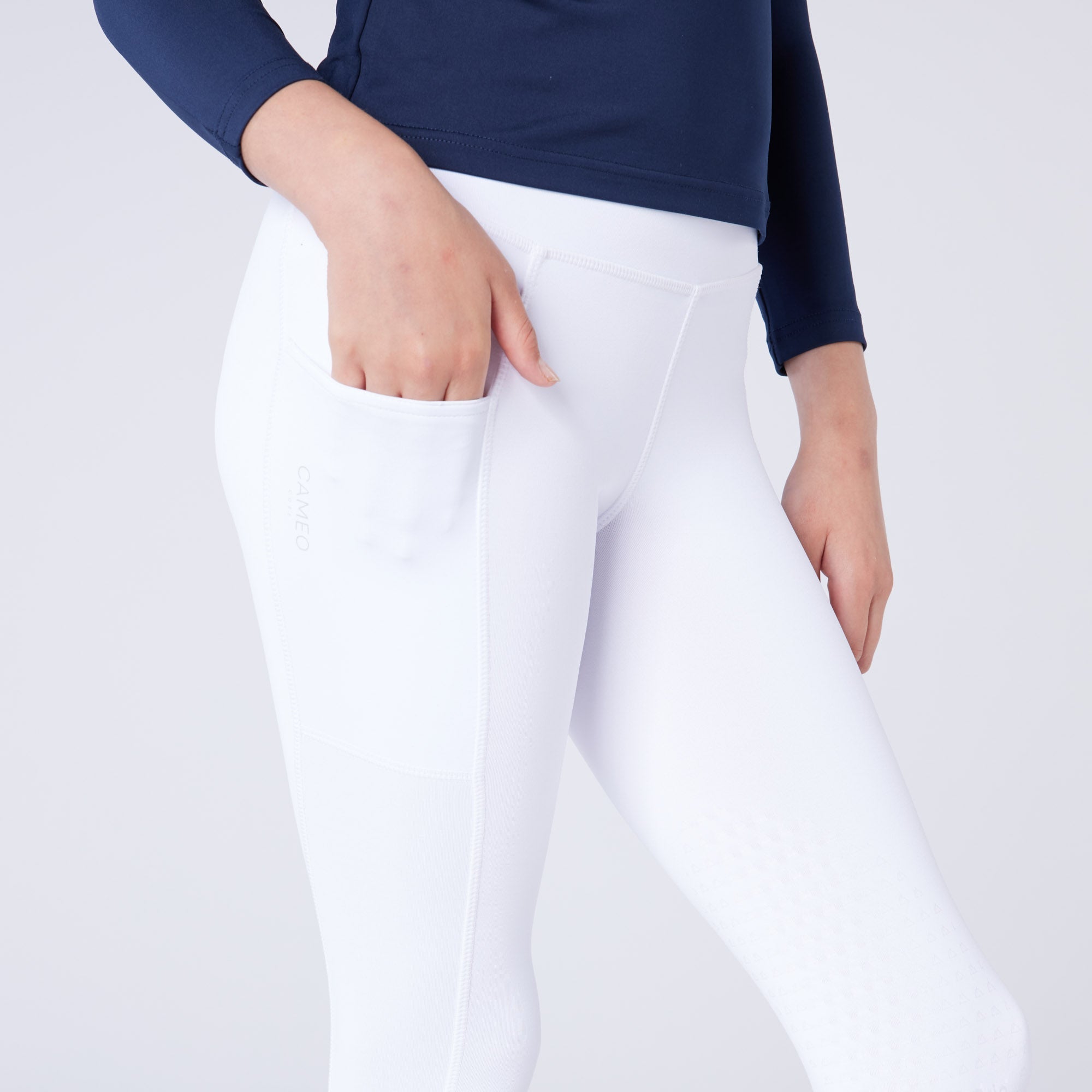 Cameo Junior White Riding Tights with Pocket - Childs Equestrian Leggings