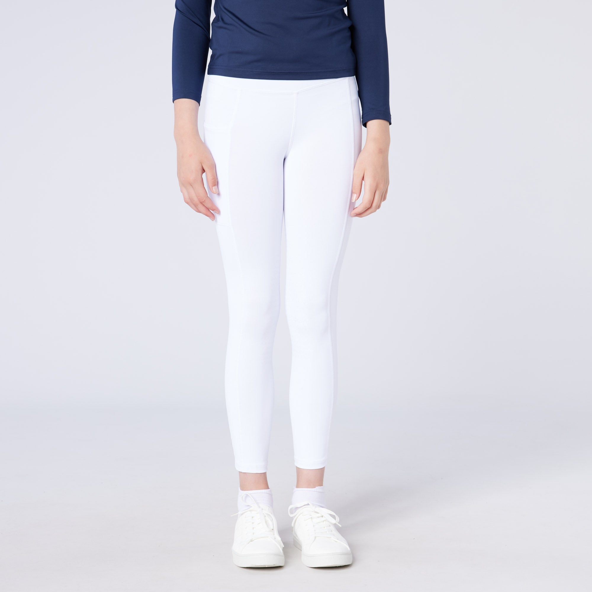 Cameo Junior Core White Riding Tights - Equestrian Apparel for Kids with Phone Pocket & CameoGrip Knee