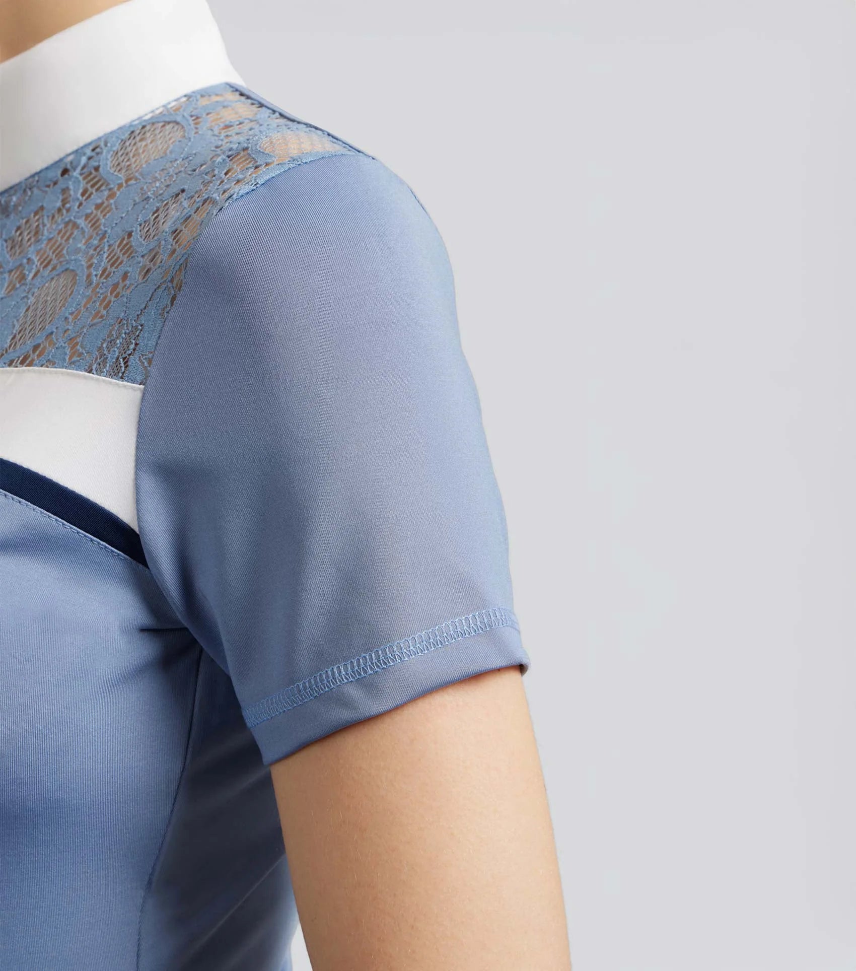 PREMIER EQUINE Campani Infinity Blue Riding Top - Women's Equestrian Short Sleeve Shirt with Lace Detail