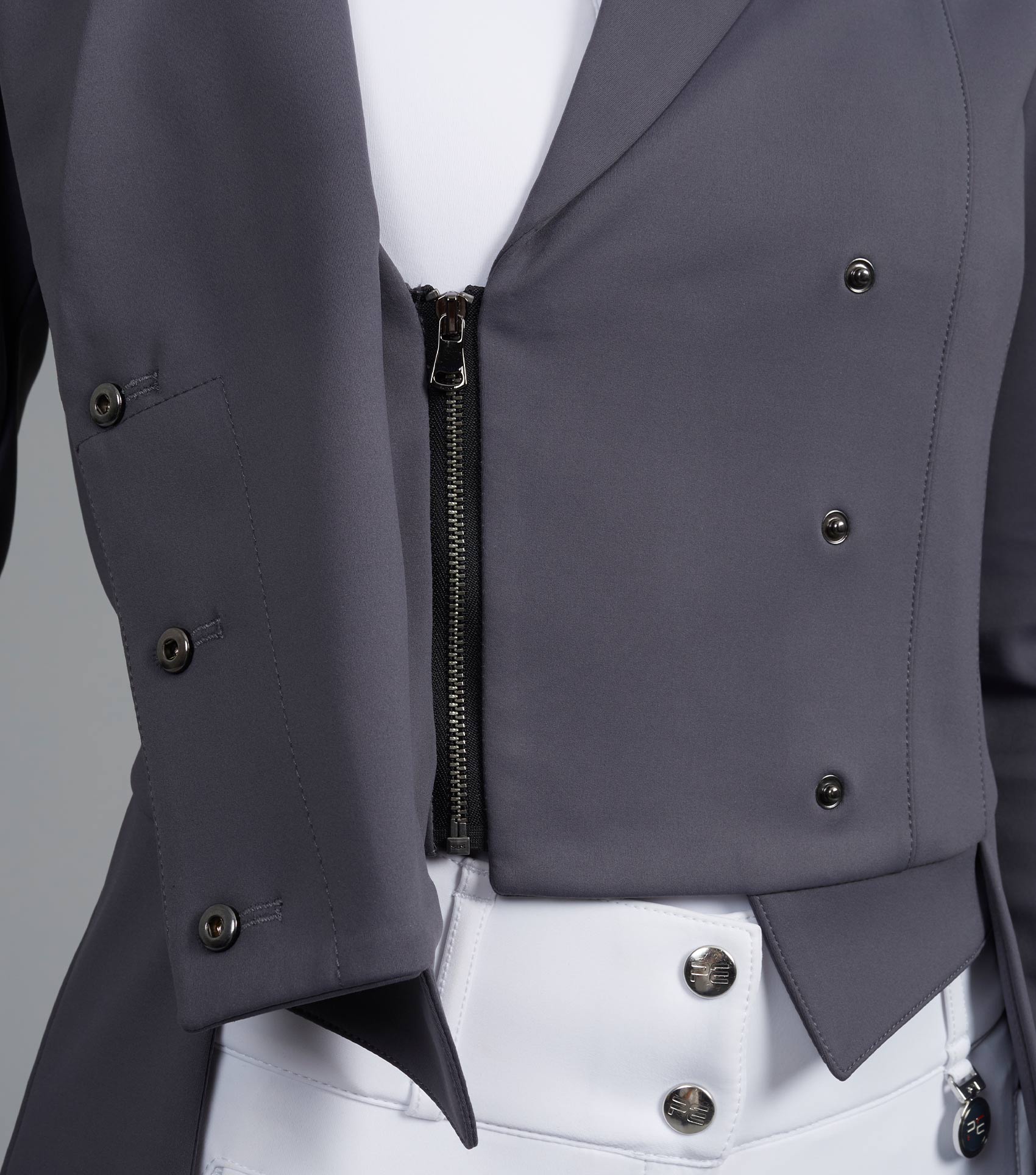 Premier Equine Capriole Ladies Short Tail Grey Dressage Jacket | Equestrian Tailcoat Competition Outfit