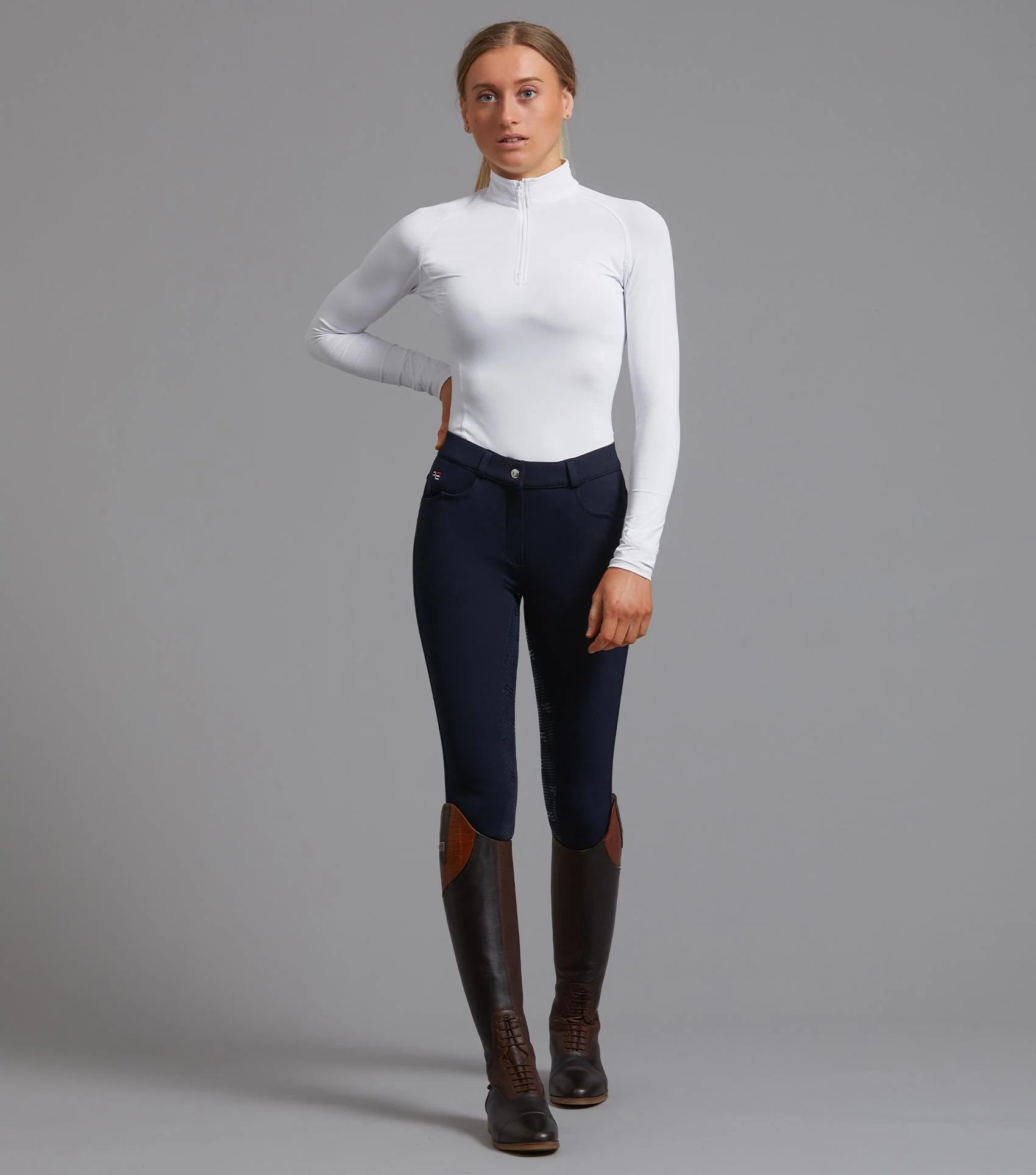 Premier Equine Cassa Ladies Navy Riding Breeches Full Seat Gel Equiflair