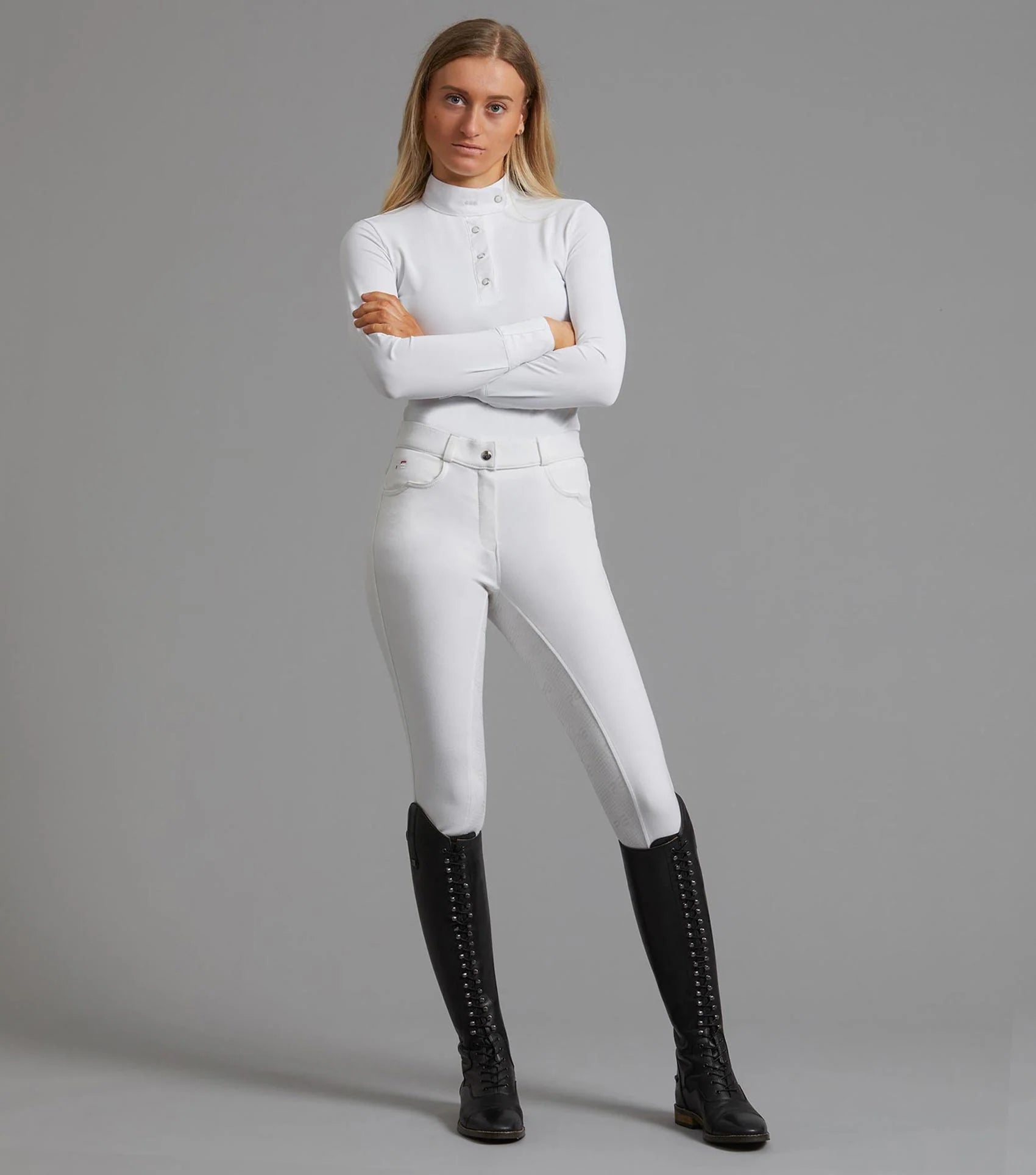PREMIER EQUINE CASSA Ladies White Full Seat Gel Competition Riding Breeches | Equiflair