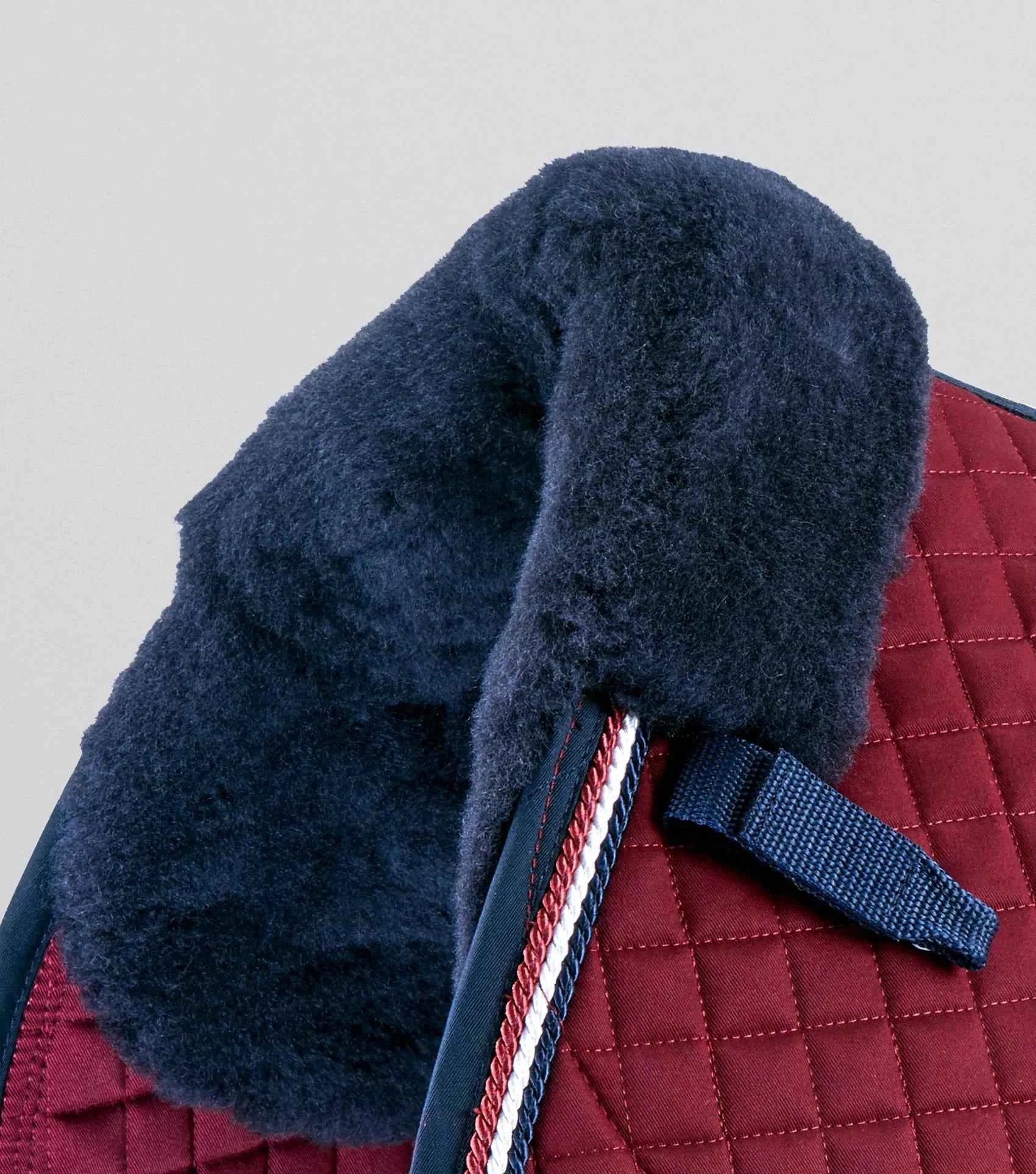 Premier Equine Close Contact Merino Wool European Saddle Pad - GP/Jump Square Burgundy/Navy Wool