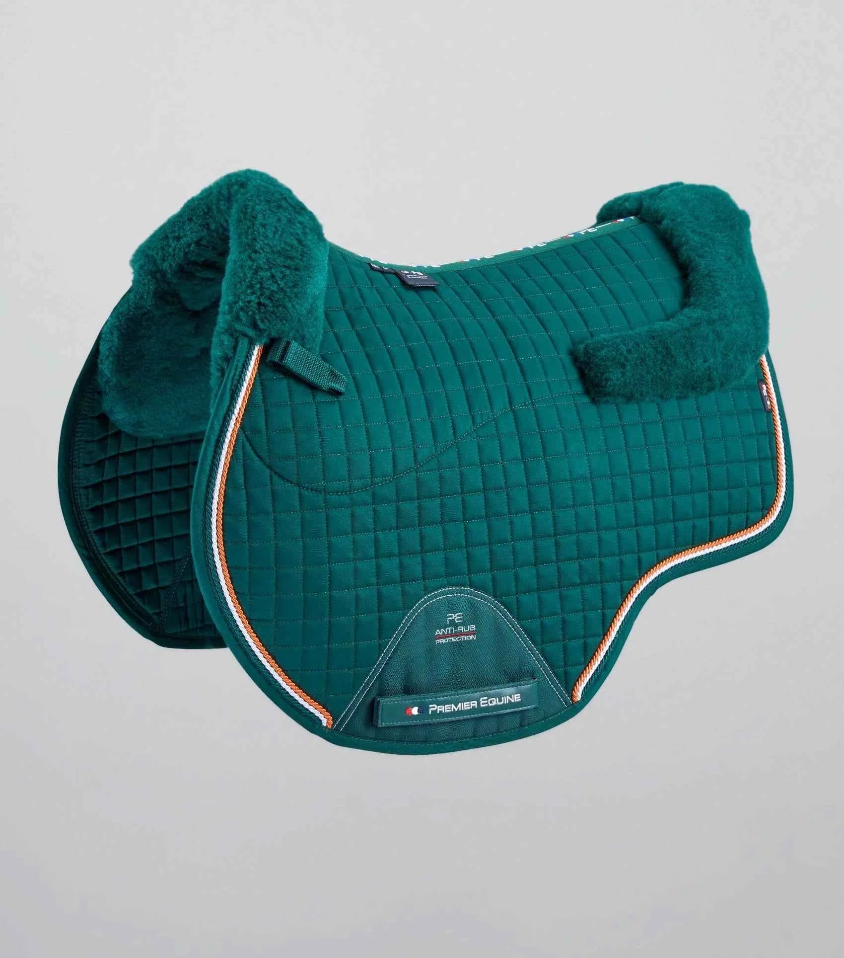 Premier Equine Close Contact Merino Wool European Saddle Pad - GP/Jump Square Green/Green Wool