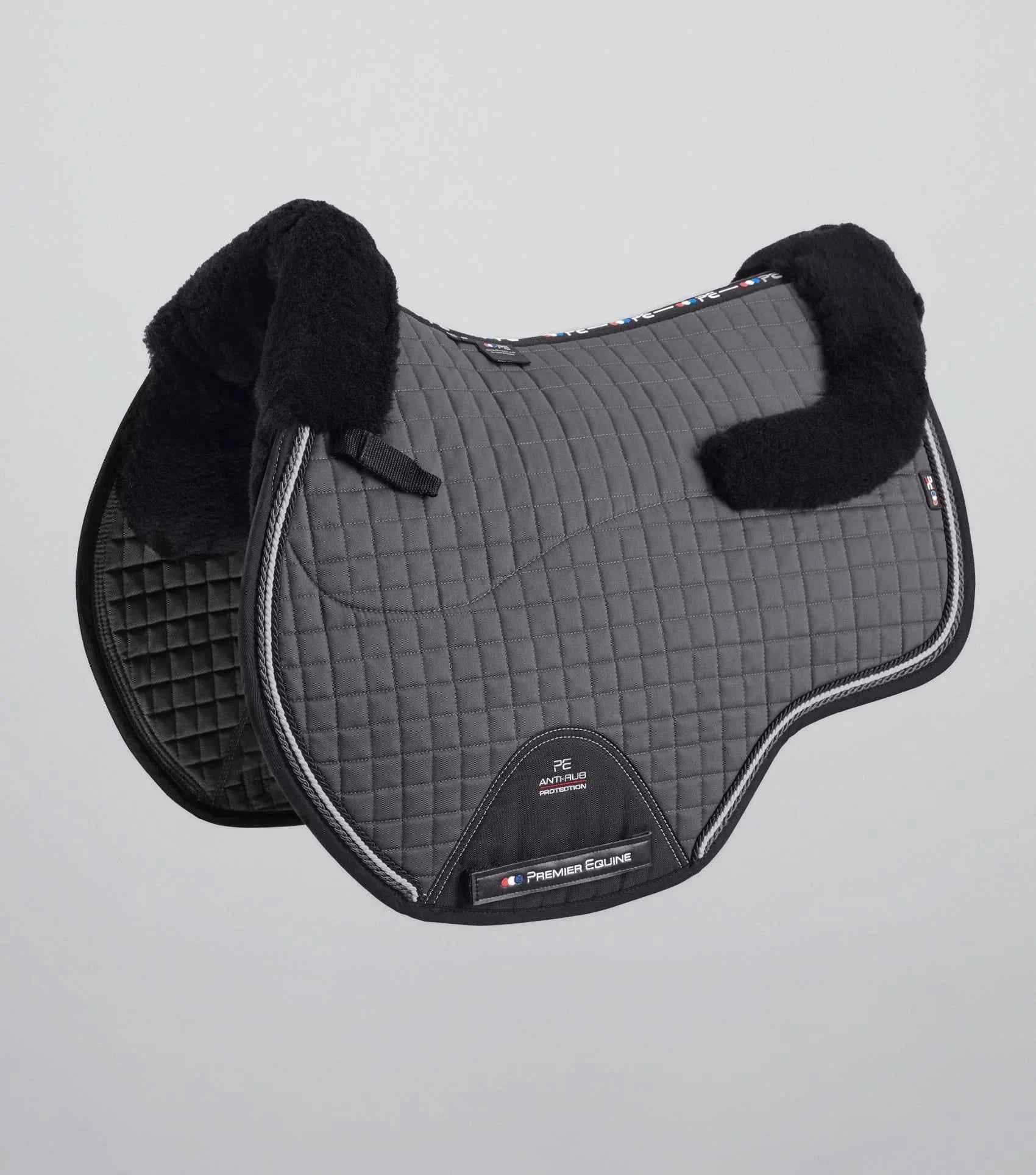 Premier Equine Close Contact Merino Wool European Saddle Pad - GP/Jump Square Grey/Black Wool