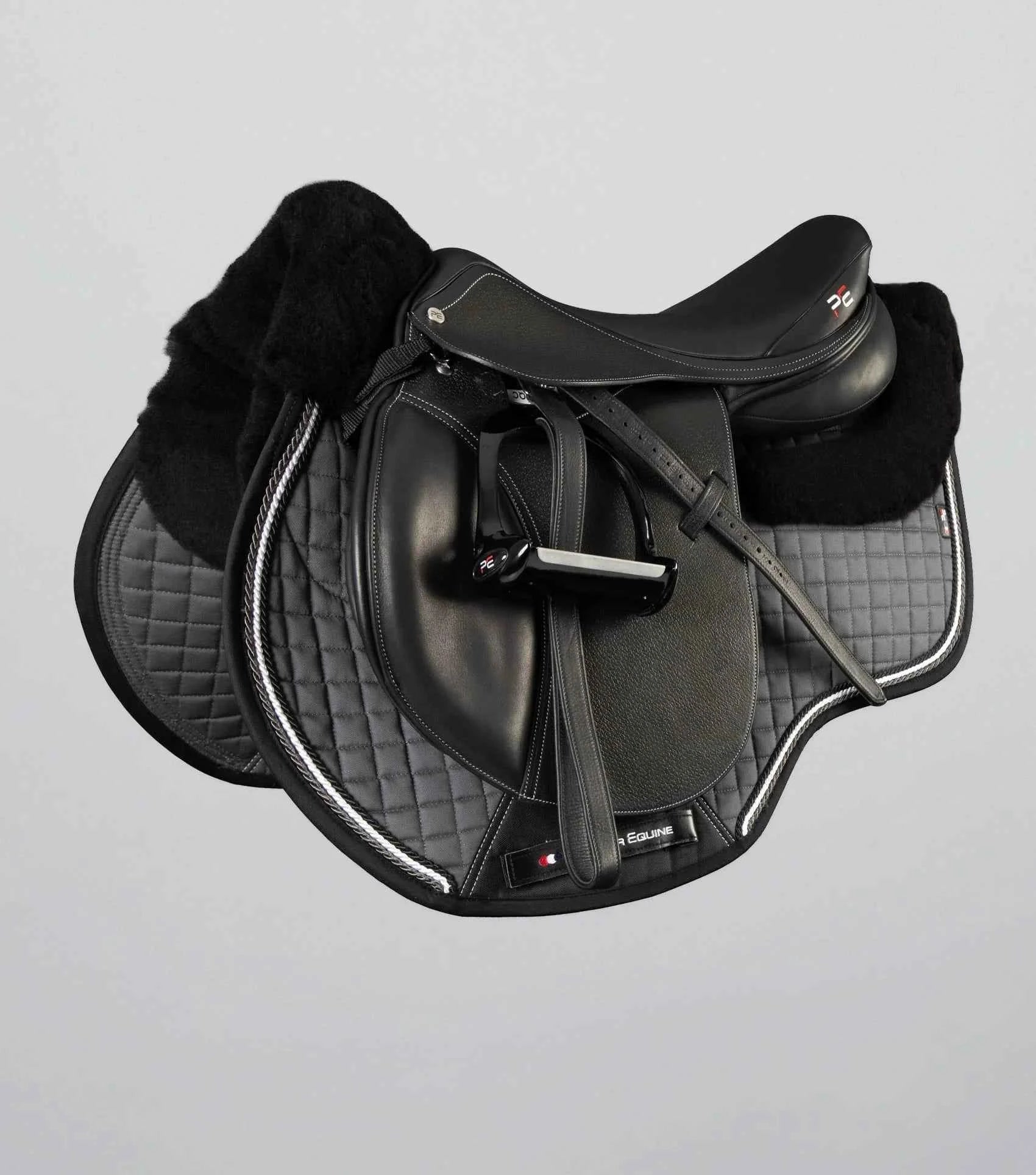 Premier Equine Close Contact Merino Wool European Saddle Pad - GP/Jump Square Grey/Black Wool