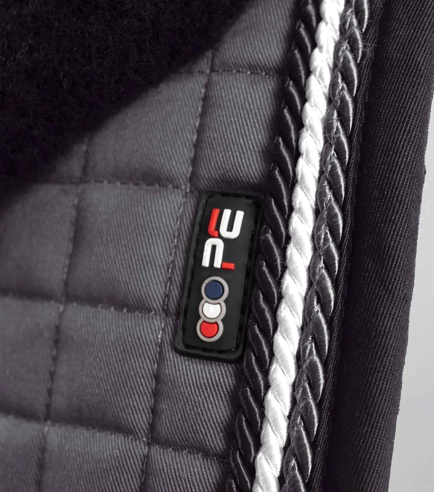 Premier Equine Close Contact Merino Wool European Saddle Pad - GP/Jump Square Grey/Black Wool