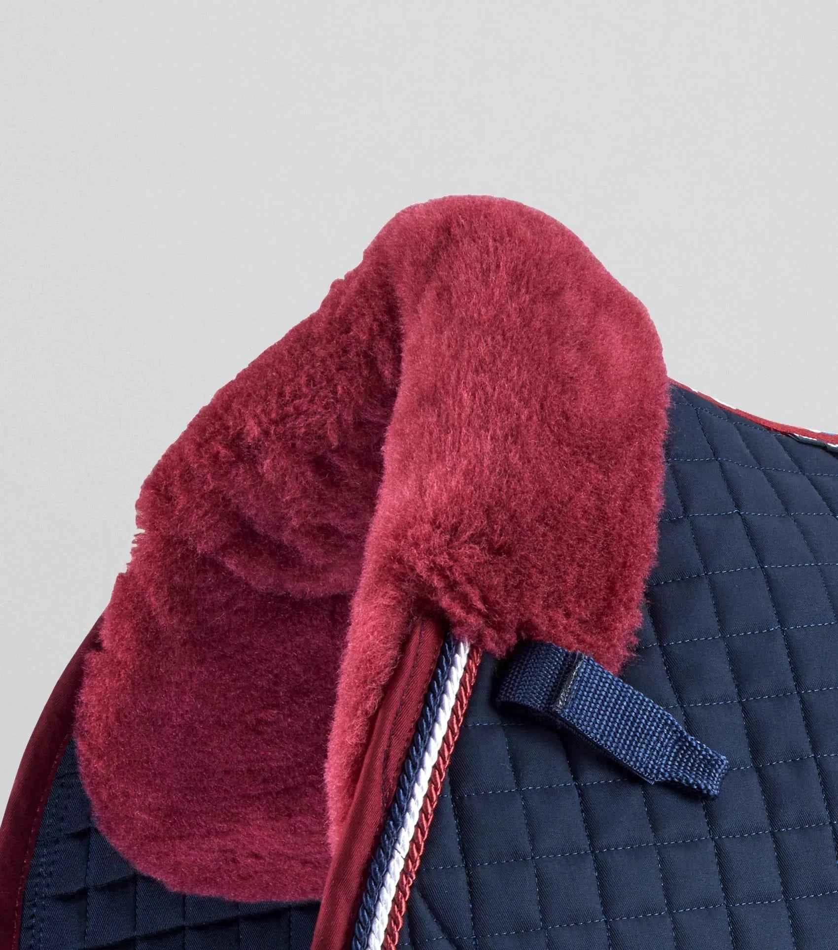 Premier Equine Close Contact Merino Wool European Saddle Pad - GP/Jump Square Navy/Burgundy Wool