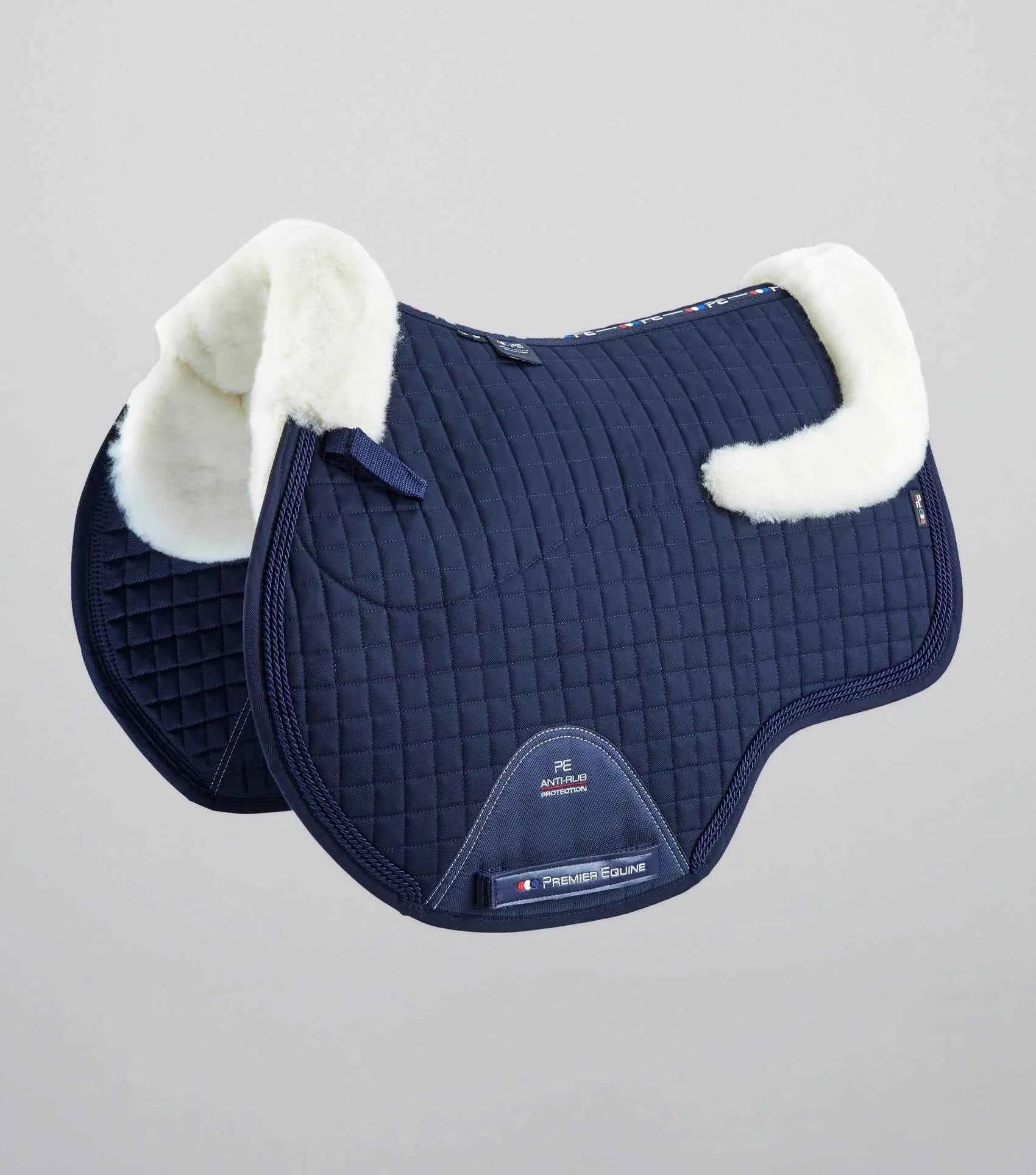 Premier Equine Close Contact Merino Wool European Saddle Pad - GP/Jump Square Navy/Natural Wool