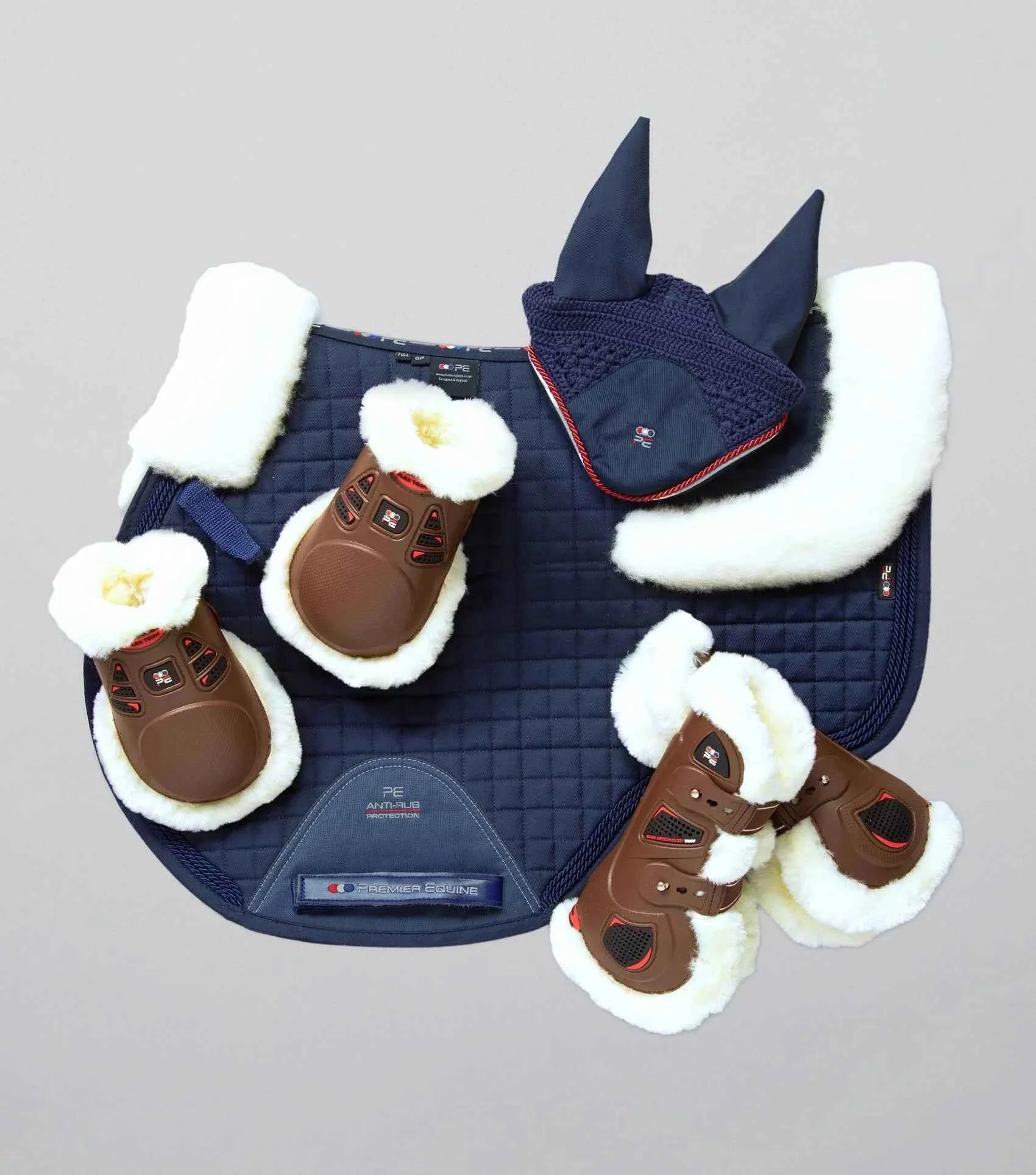 Premier Equine Close Contact Merino Wool European Saddle Pad - GP/Jump Square Navy/Natural Wool