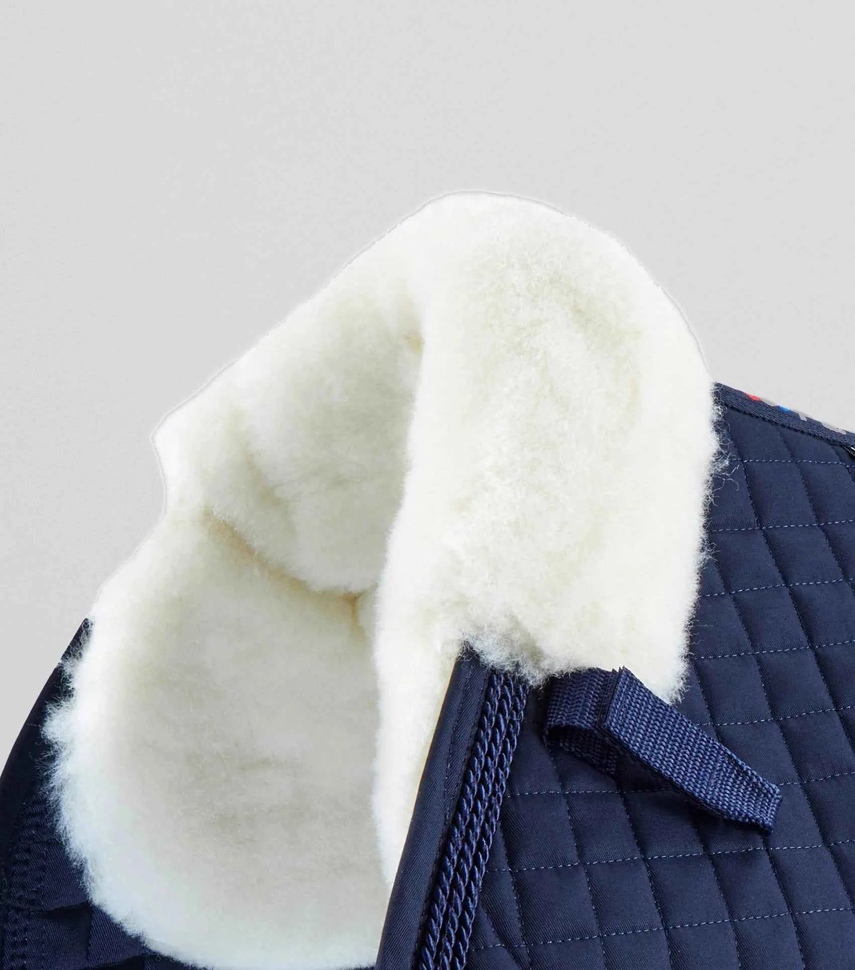 Premier Equine Close Contact Merino Wool European Saddle Pad - GP/Jump Square Navy/Natural Wool
