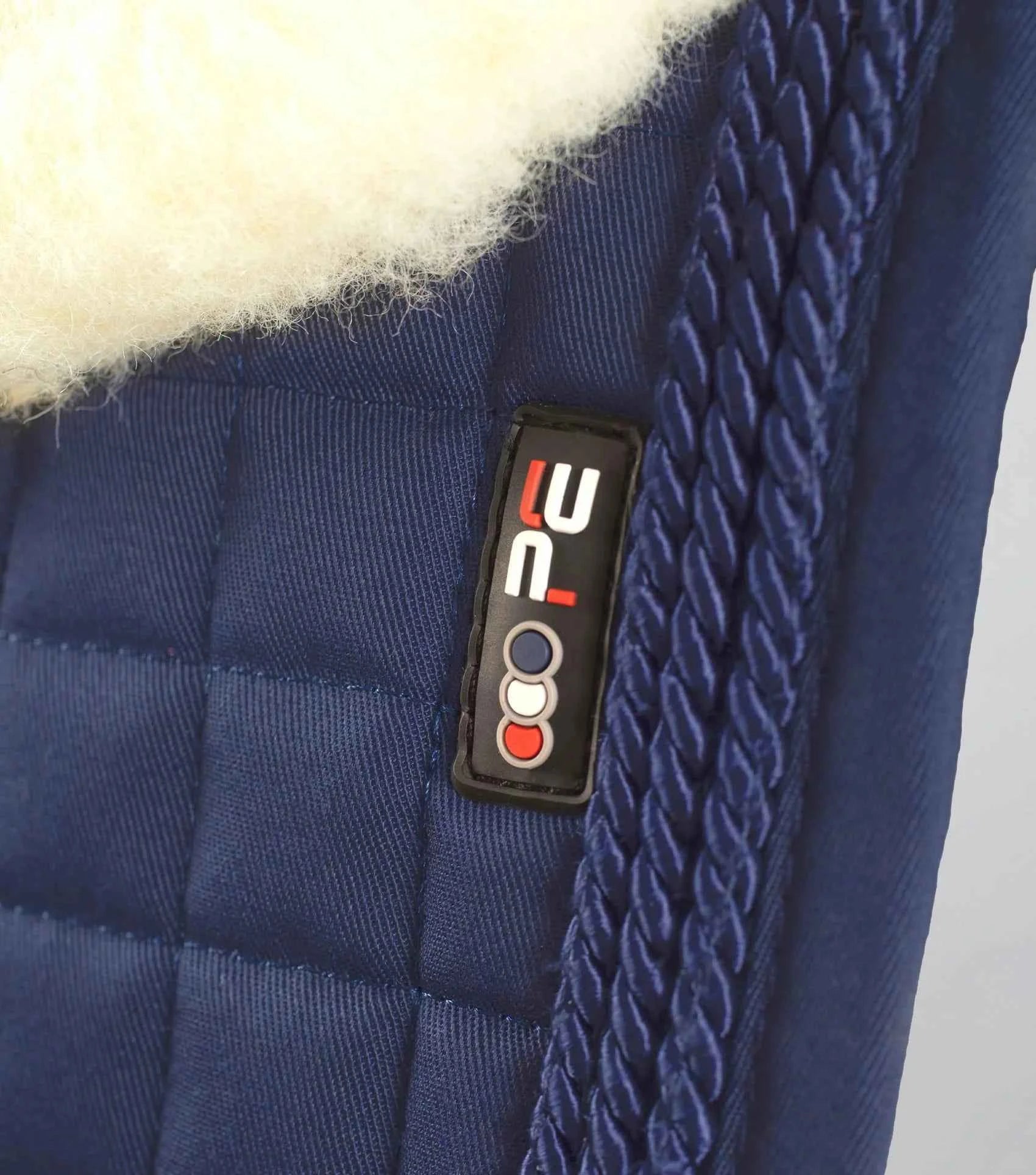 Premier Equine Close Contact Merino Wool European Saddle Pad - GP/Jump Square Navy/Natural Wool