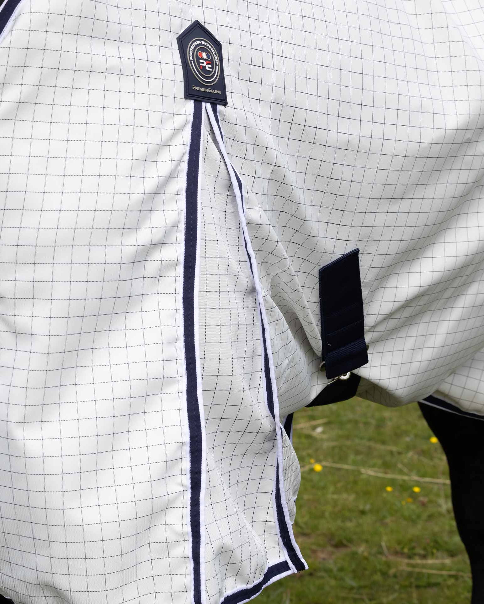 Premier Equine Cotone Stable Sheet: White & Navy Check Horse Rug/Cover