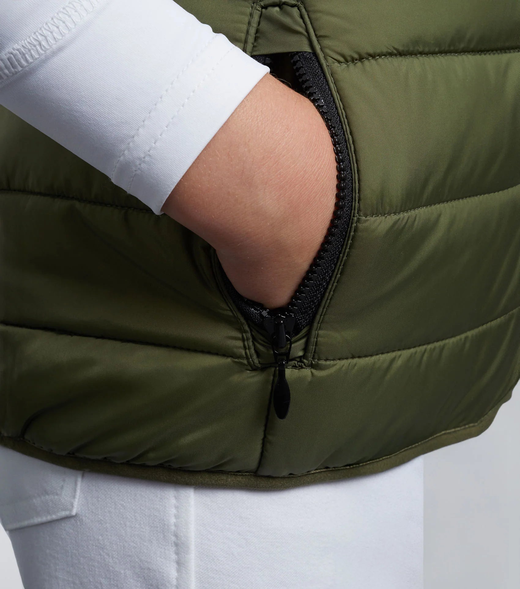 PREMIER EQUINE DANTE JUNIOR Olive Riding Gilet - Hand in Pocket, Unisex Children's Equestrian Apparel