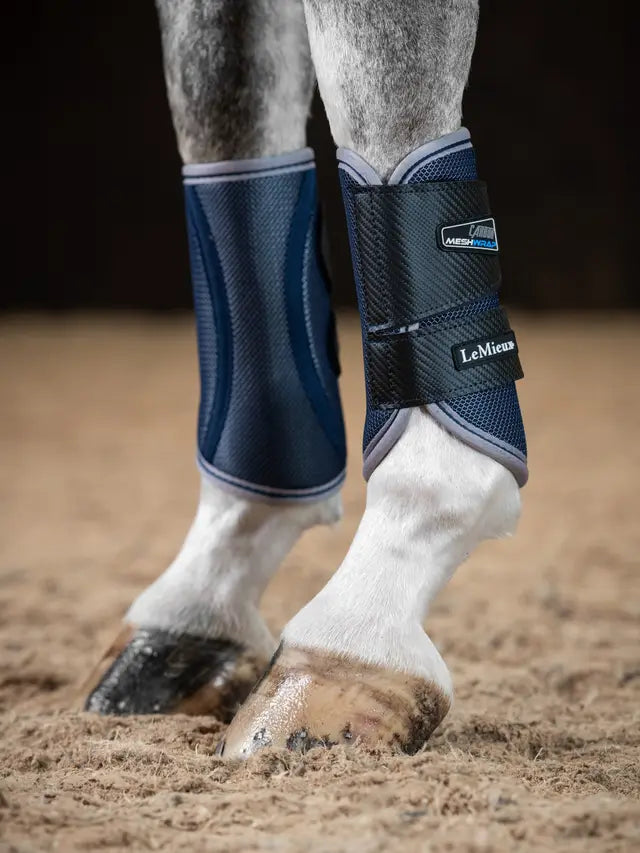 LeMieux Carbon Mesh Wrap Boots Navy: Breathable equestrian horse boots for support and protection. Equiflair.